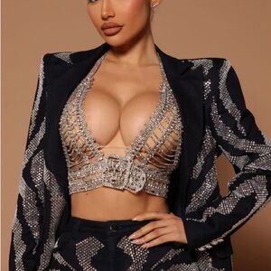 Embellished rhinestone buckle top